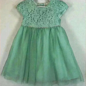 Healthtex Dress Toddler 3T Aqua Blue Lace Tulle Party Formal Sparkles Lined